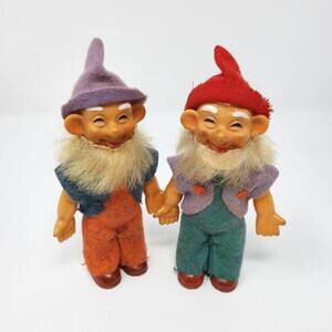 Set of 2 Vintage Rubber Gnome Elf Dolls 1950's